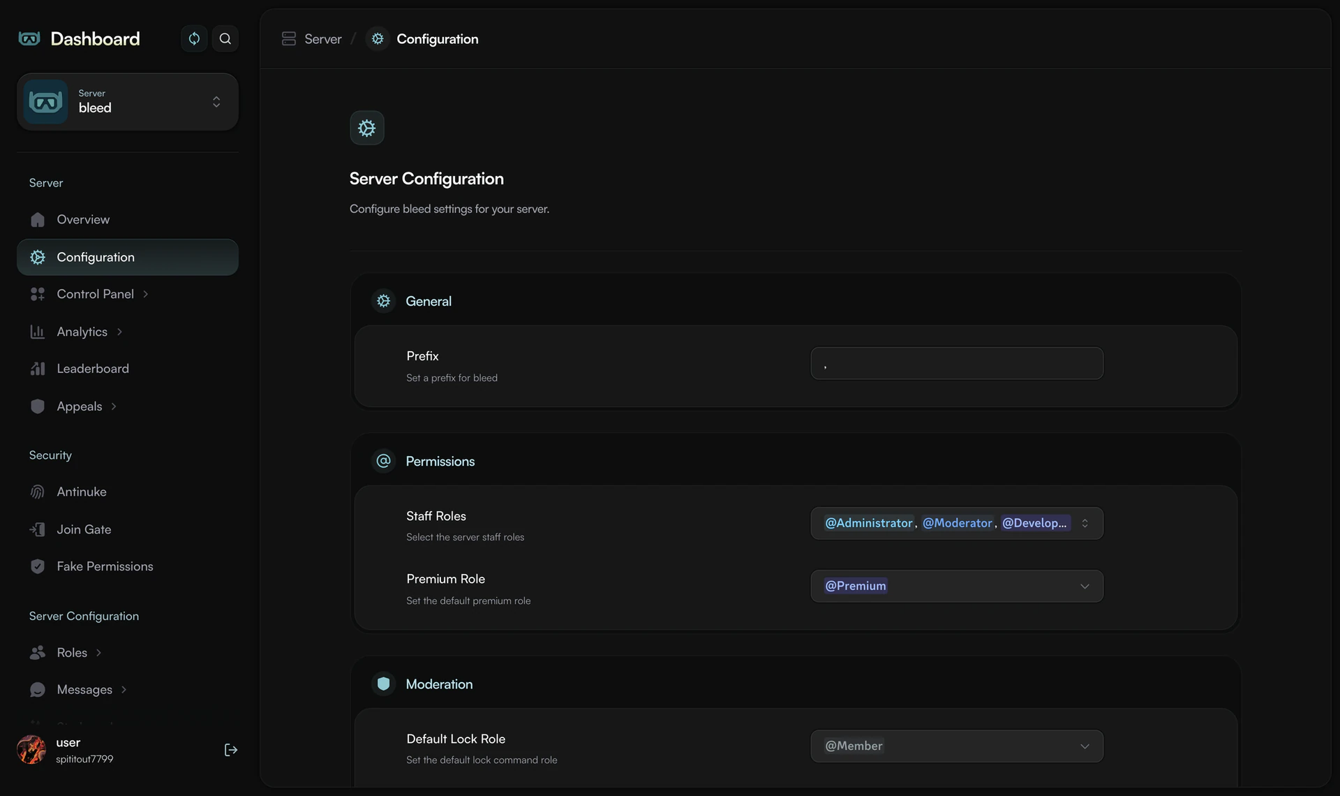 dashboard server configuration