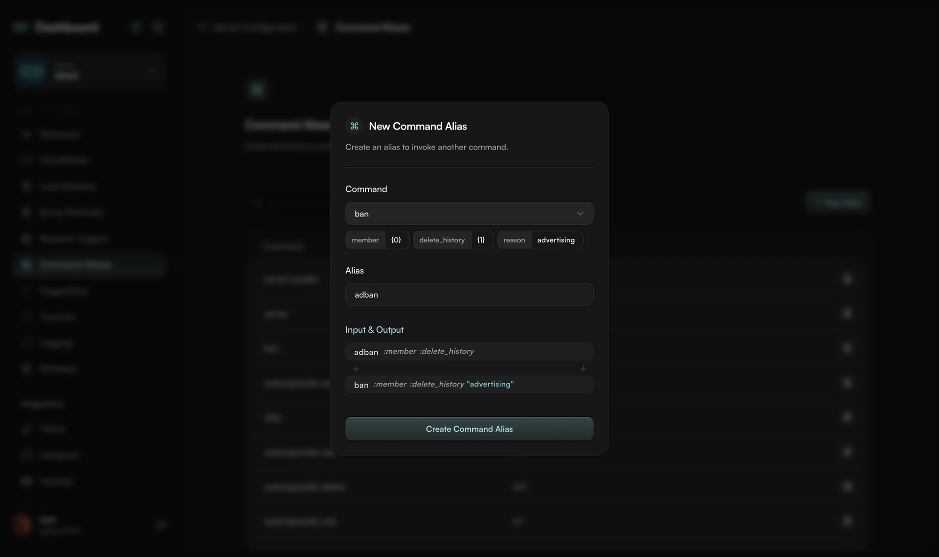 dashboard modal